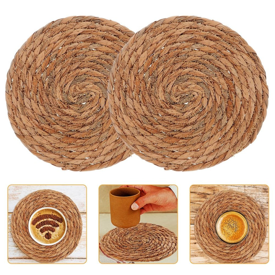 4Pcs Woven Seagrass Placemats Round Straw Coasters Non Slip Heat Insulation Pads for Coffee