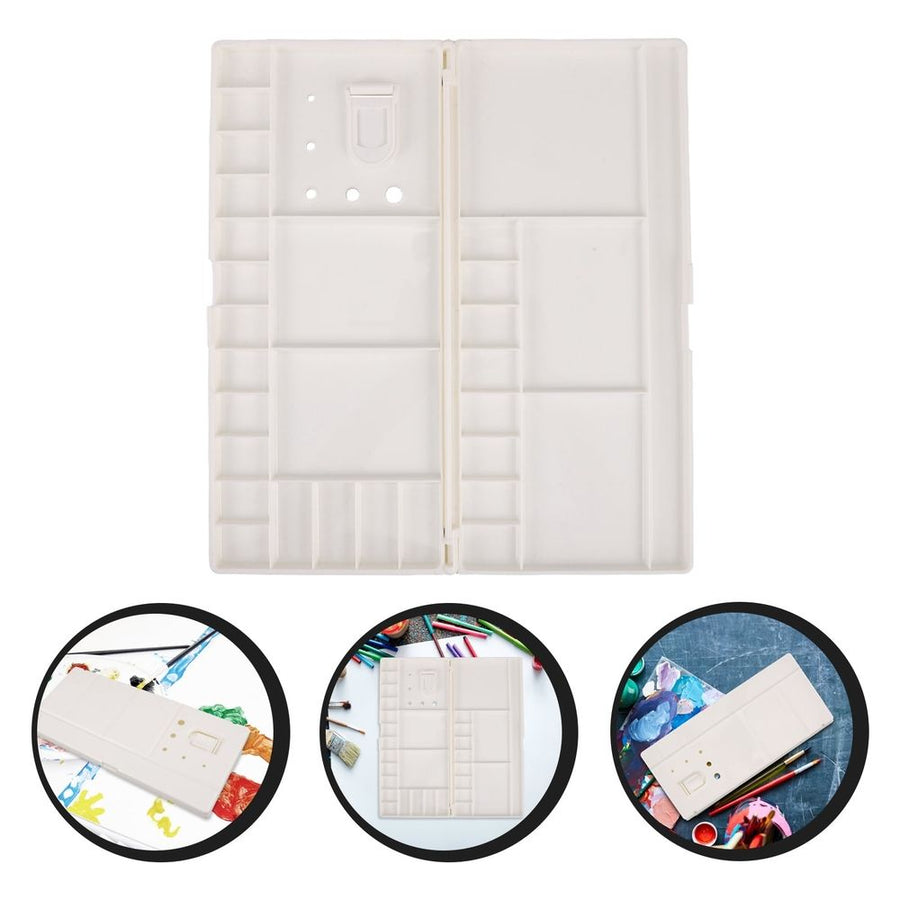 White Plastic Folding Paint Palette with 30 Compartments, Portable, and Ideal for Artists and Painting Projects