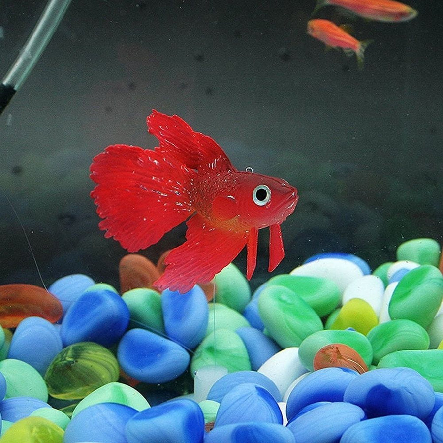 Tropical Betta Decoration with Realistic Floating Red Betta Fish, 1 Piece Aquarium Ornament