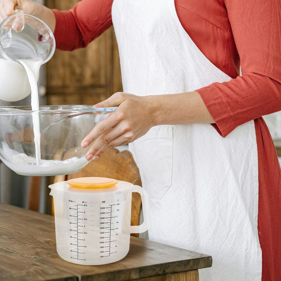 Clear Plastic Mixing Bowl with Measurement Scale and Storage Lid - White, 1 Piece for Kitchen Use