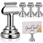 4Pcs Plated Silver Metal Menu Card Holder Stand with Round Base for Buffet and Reception Tables