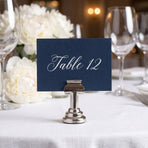 4Pcs Plated Silver Metal Menu Card Holder Stand with Round Base for Buffet and Reception Tables