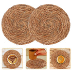4Pcs Woven Seagrass Placemats Round Straw Coasters Non Slip Heat Insulation Pads for Coffee