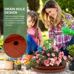 Garden Oval Plant Container Brown Plastic with Drainage Holes 1Set