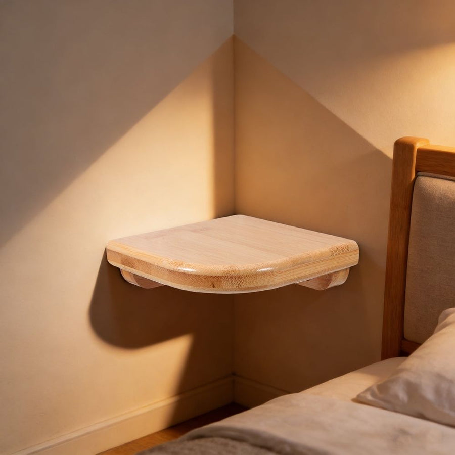 Bamboo Corner Shelf Light Yellow Wooden Small for Home Space Optimization
