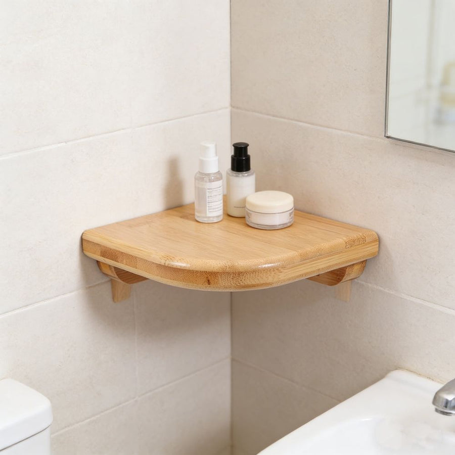 Bamboo Corner Shelf Light Yellow Wooden Small for Home Space Optimization