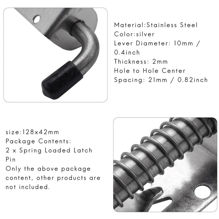 2Pcs 5 Inch Stainless Steel Spring Loaded Latch Pin Barrel Bolt 2mm Thickened Door Lock Brushed