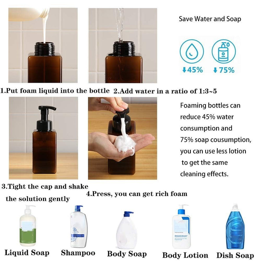 2 Pack Foaming Soap Dispenser 15Oz Refillable Foam Liquid Hand Soap Empty Pump Bottle Container - Brown 450Ml