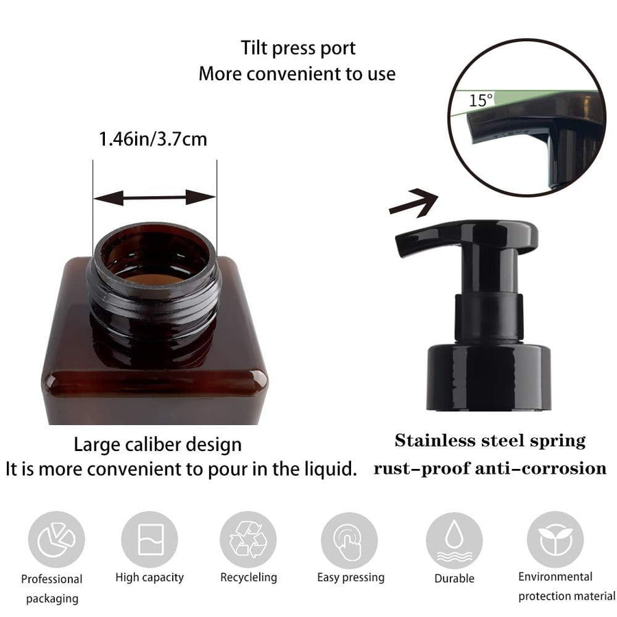 2 Pack Foaming Soap Dispenser 15Oz Refillable Foam Liquid Hand Soap Empty Pump Bottle Container - Brown 450Ml