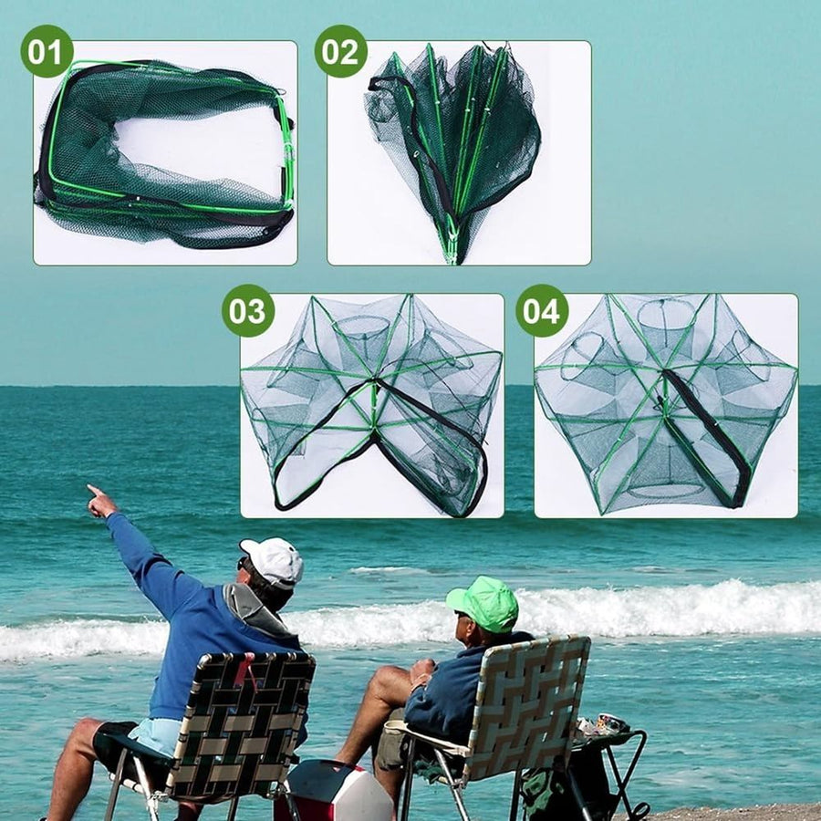 Auto-Folding Fishing Trap Net - Magic Foldable Crab & Minnow Trap - Durable Bait Catcher for Shrimp, Eels, Lobster
