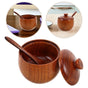 1Set Wood Salt Spice Box with Spoon and Lid for Stylish Seasoning Storage