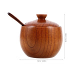 1Set Wood Salt Spice Box with Spoon and Lid for Stylish Seasoning Storage