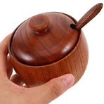 1Set Wood Salt Spice Box with Spoon and Lid for Stylish Seasoning Storage