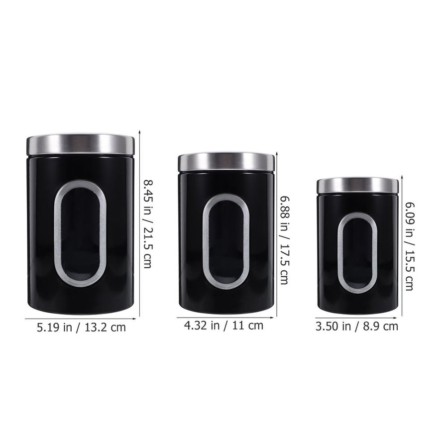 Black Stainless Steel Airtight Tea Canister Set for Household Use 3Pcs