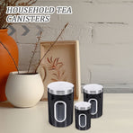 Black Stainless Steel Airtight Tea Canister Set for Household Use 3Pcs