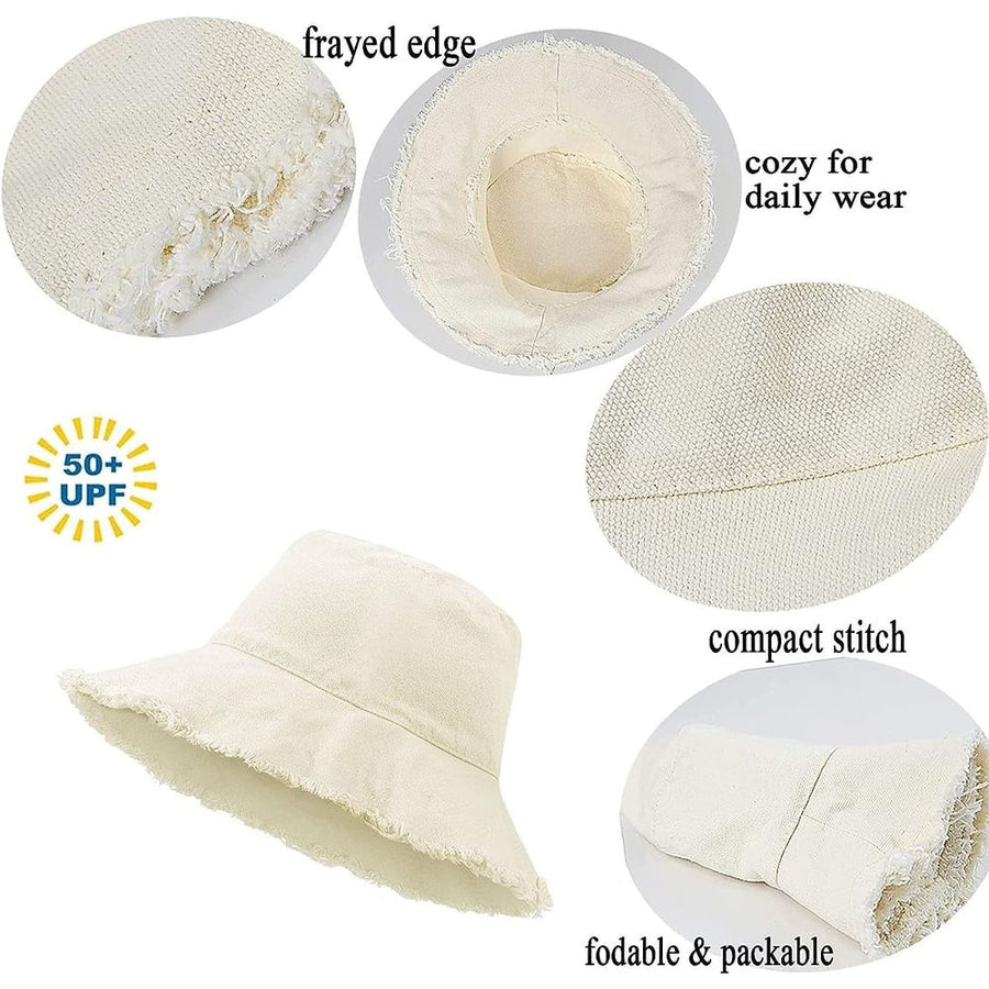 Distressed Sun Hats for Women Summer Casual Wide Brim Cotton Bucket Hat Beach Vacation Travel Accessories