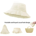 Distressed Sun Hats for Women Summer Casual Wide Brim Cotton Bucket Hat Beach Vacation Travel Accessories