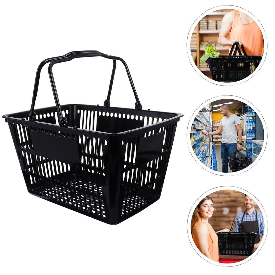 1Pc Multipurpose Black Plastic Storage Basket with Handles for Grocery and Seasoning Storage
