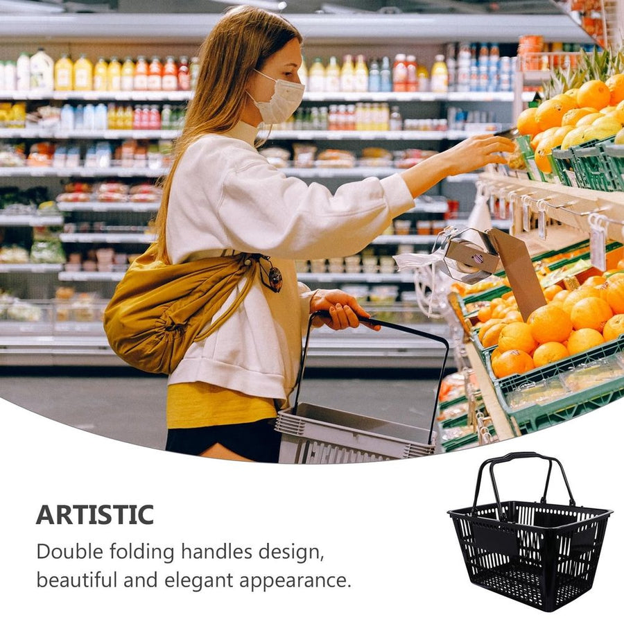 1Pc Multipurpose Black Plastic Storage Basket with Handles for Grocery and Seasoning Storage
