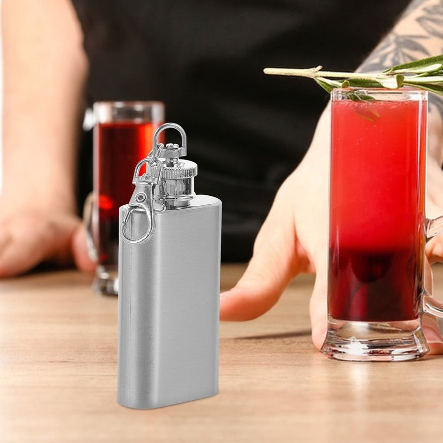 Silver Pocket Flask with Keychain Flat Lid Waterproof for Hiking