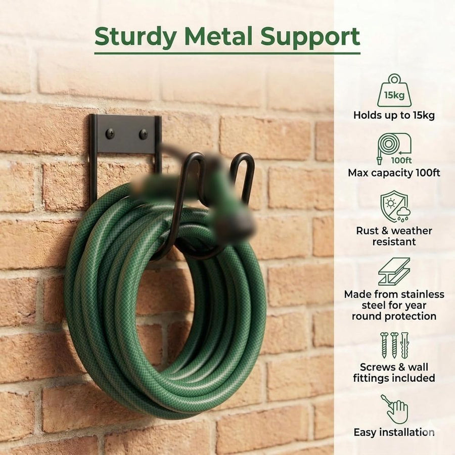 Wall Mounted Hose Holder, Wrought Iron, Wall Mounted, Cable Storage Rack for Garden Hose Rack, Cable Organizer, Wall Mount Hook, Outdoor Storage