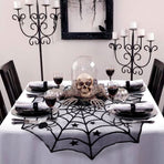 Lace Spider Web Table Topper Cloth, 40-Inch Round Black Halloween Tablecloth for Halloween Table Decorations