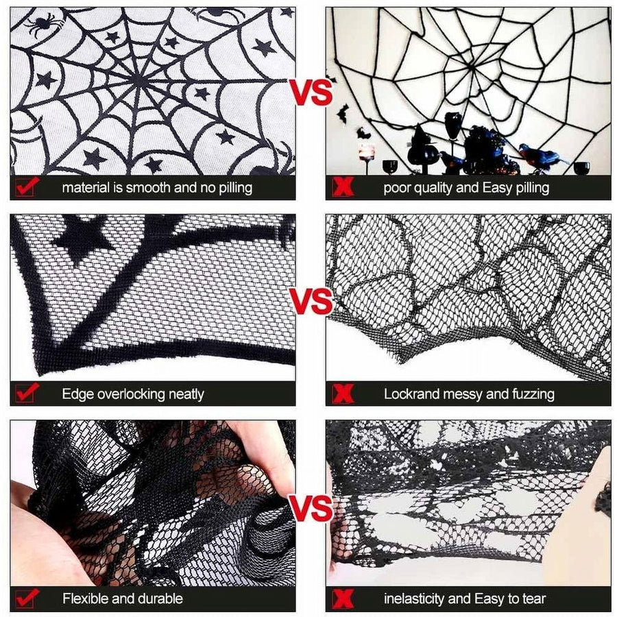 Lace Spider Web Table Topper Cloth, 40-Inch Round Black Halloween Tablecloth for Halloween Table Decorations