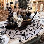 Lace Spider Web Table Topper Cloth, 40-Inch Round Black Halloween Tablecloth for Halloween Table Decorations
