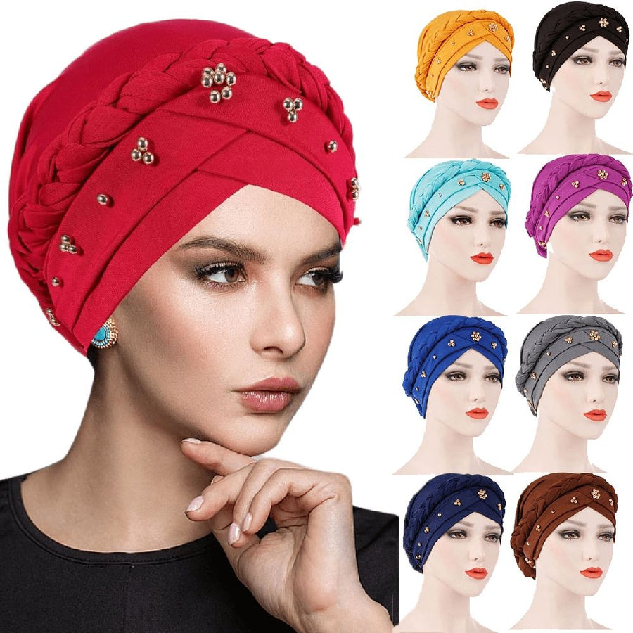 Pre-Tied Twisted Hat Thread African Head Wraps for Black Women Chemo Cancer Cap Braid Hair Cover
