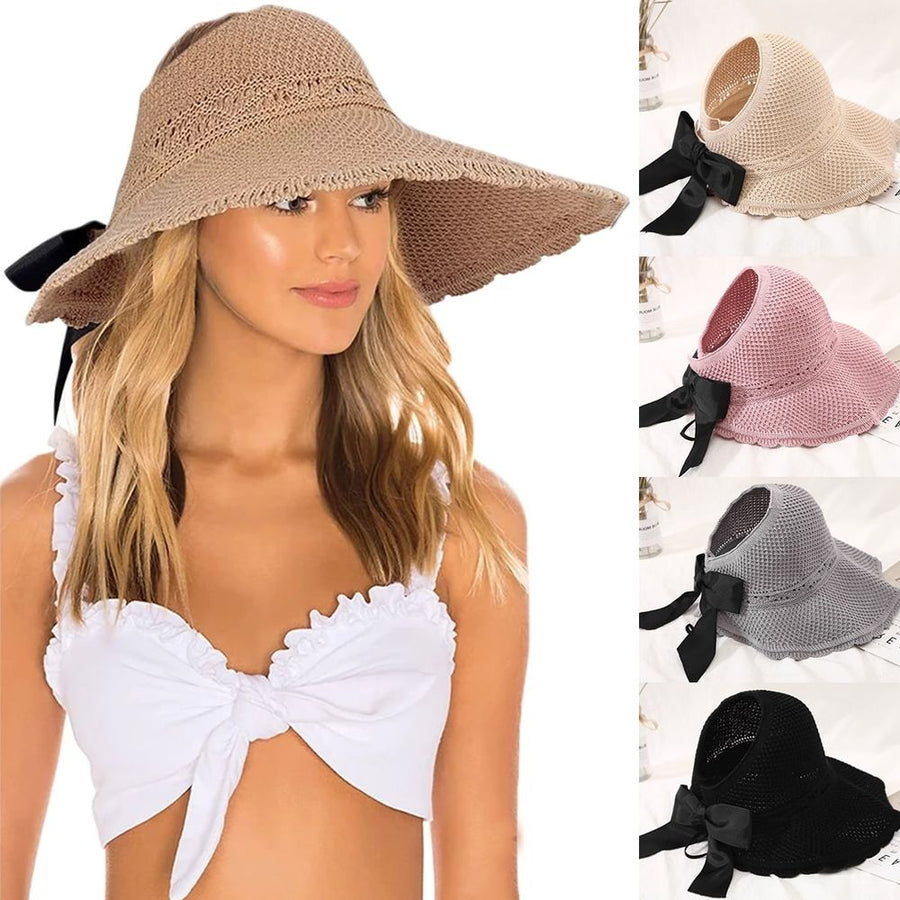 Women’s Straw Crochet Beach Sun Visor Poneytail Hats Adjustable Floppy Hat