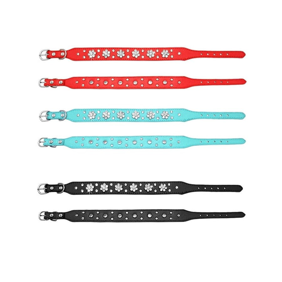 Rhinestone Dog Leather Collar Pet Puppy Necklace For Small Medium Dogs