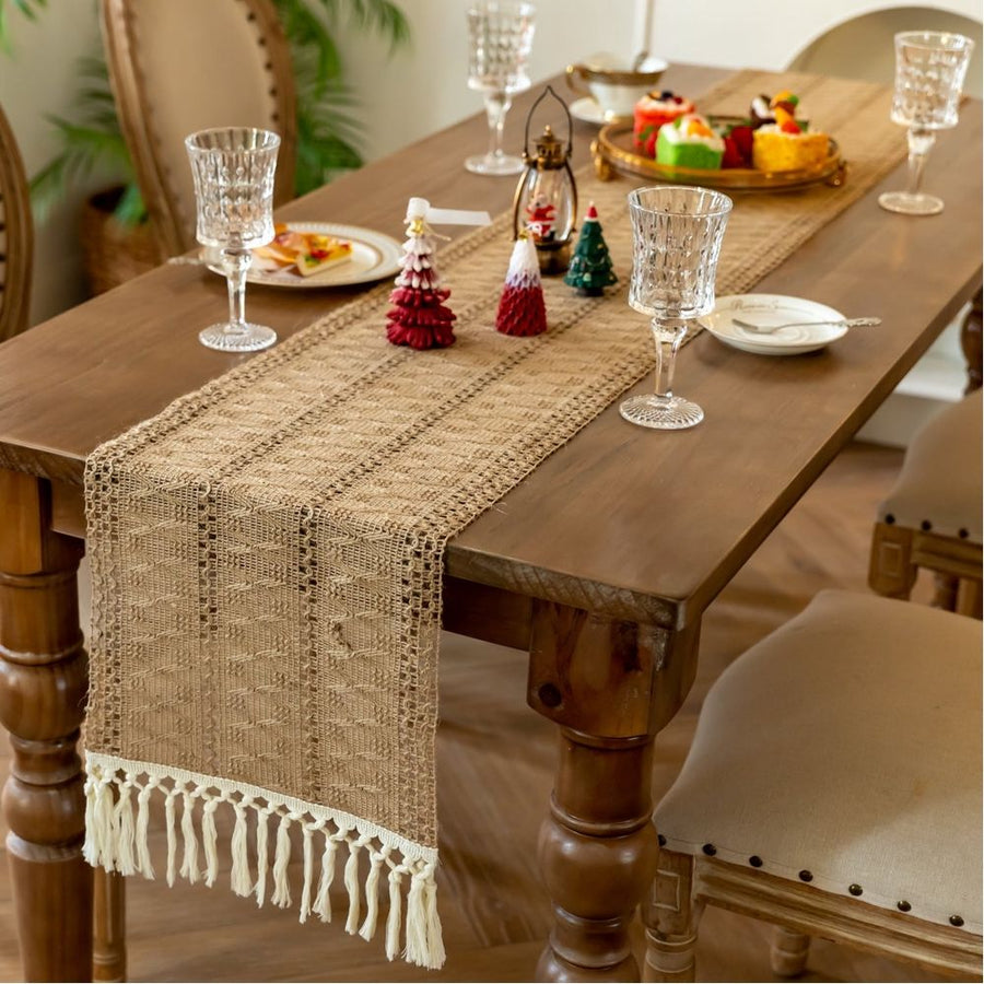 Farmhouse 72 inches Woven Rustic Table Runner for Home Decor Dining Fall Thanksgiving Christmas 13x72 inches