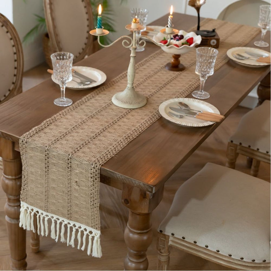 Farmhouse 72 inches Woven Rustic Table Runner for Home Decor Dining Fall Thanksgiving Christmas 13x72 inches