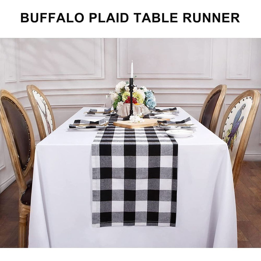 13'x72' Gray and White Check Christmas Table Runner Table Runner for Family Dinner Outdoor or Indoor Parties Thanksgiving Christmas & Gathering