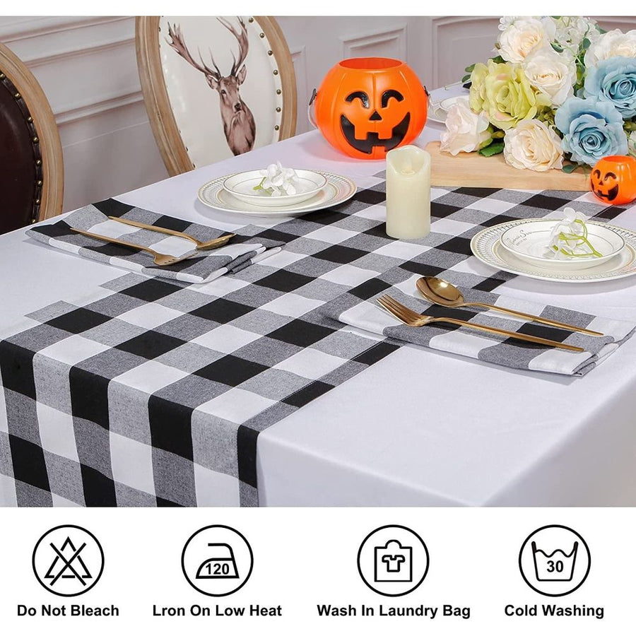 13'x72' Gray and White Check Christmas Table Runner Table Runner for Family Dinner Outdoor or Indoor Parties Thanksgiving Christmas & Gathering
