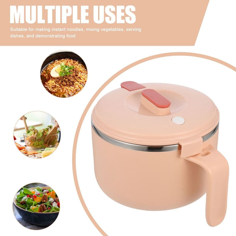 Insulated Pink Stainless Steel Noodle Bowl with Handle, Microwave Safe