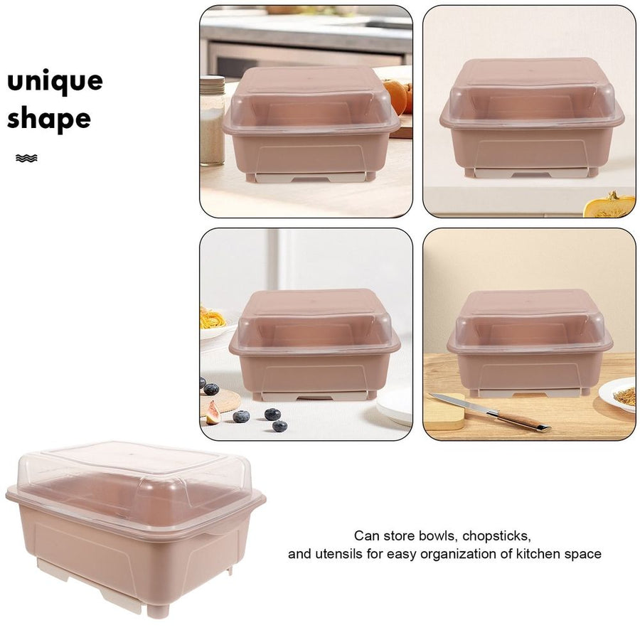Efficient Water Draining Pink Dish Rack with Transparent Cover