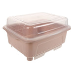 Efficient Water Draining Pink Dish Rack with Transparent Cover