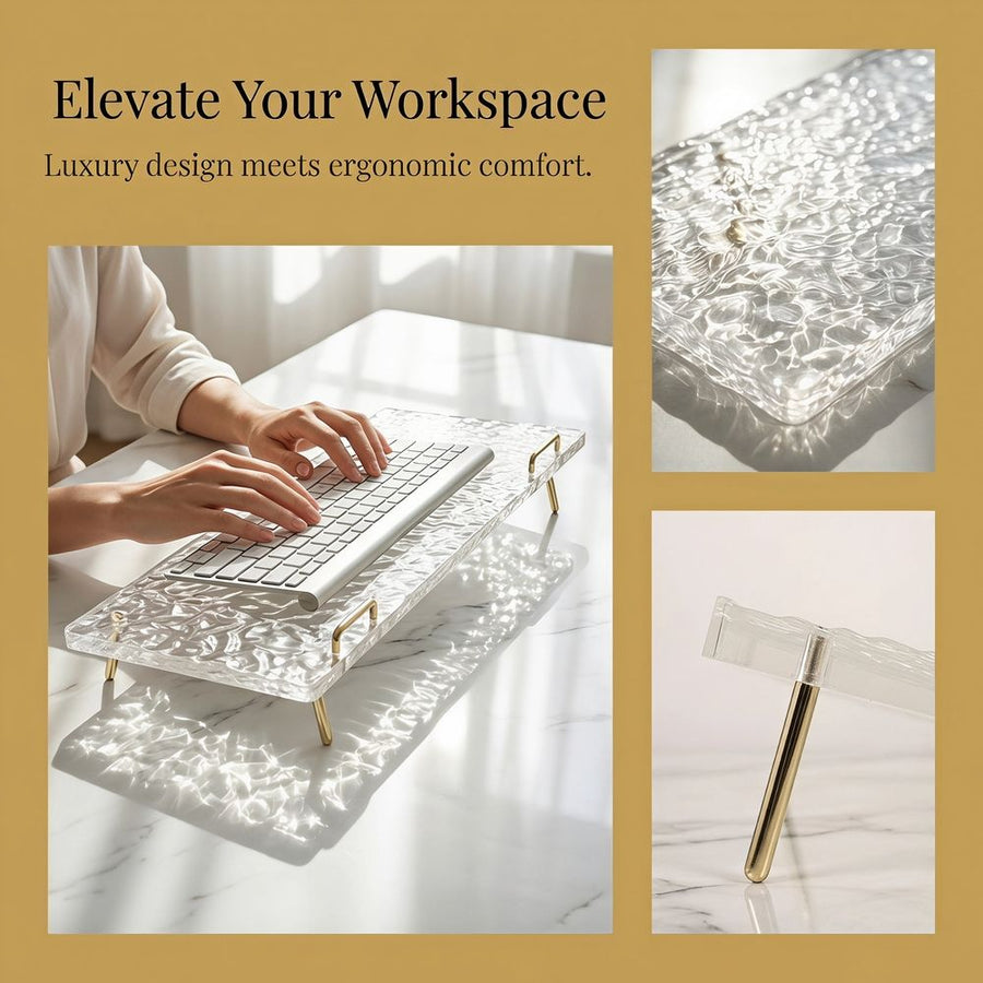 Clear Acrylic Computer Keyboard Stand for Desk with Elevated Airflow Ventilation and Modern Style