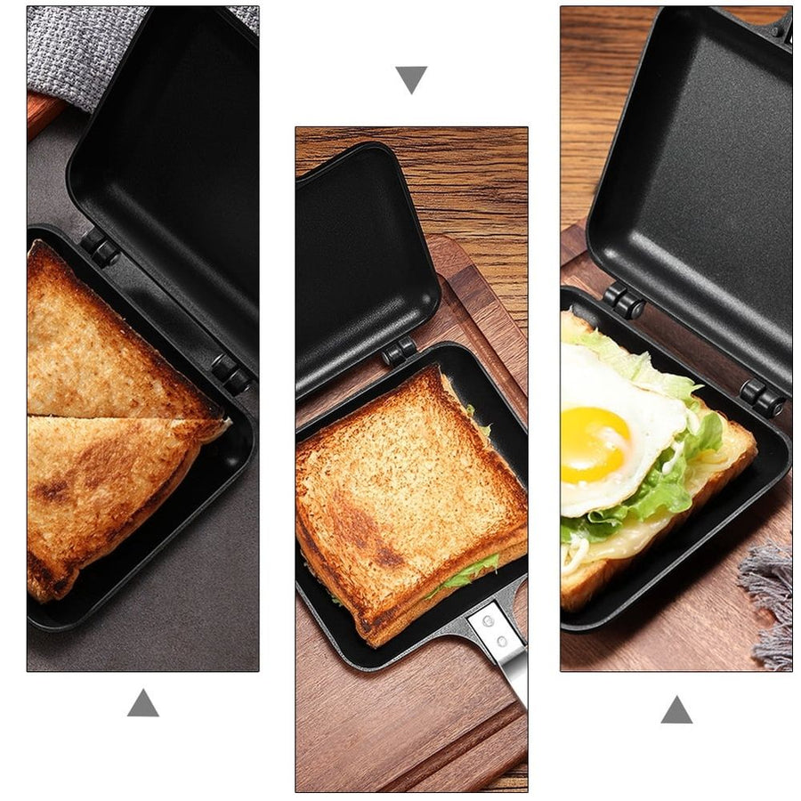 Nonstick Black Aluminum Alloy Sandwich Maker Pan for Home Kitchen Cooking and Grilling