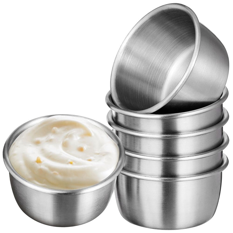 6-Pack Stainless Steel Dipping Sauce Cups, Reusable Round Condiment Holders for Restaurant and Home Dining Use