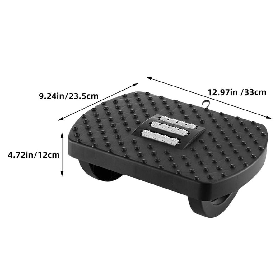 Black Plastic Footrest with Massage Rollers for Under Desk Comfort at Home and Office Workspace