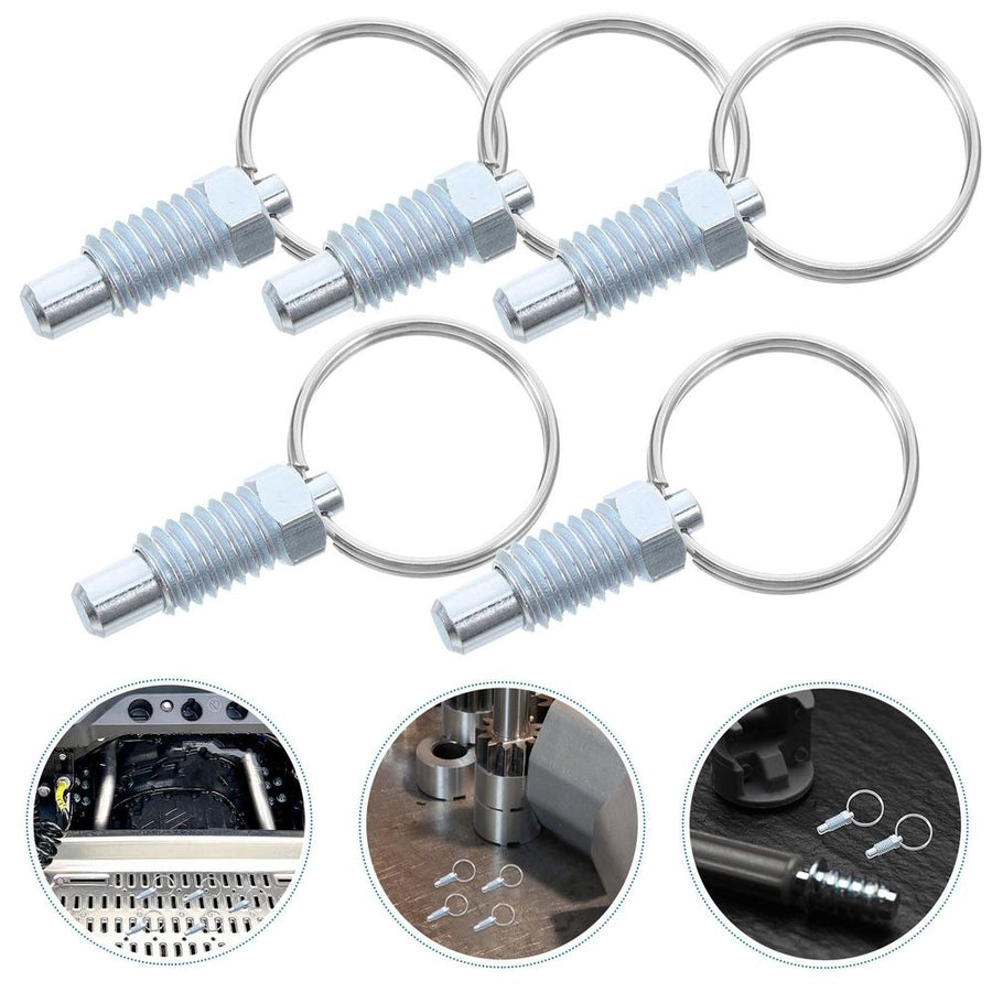 5Pcs Durable Plated Silver Steel Spring Loaded Pin Latch with Pull Ring for Heavy Duty Trailer Gate