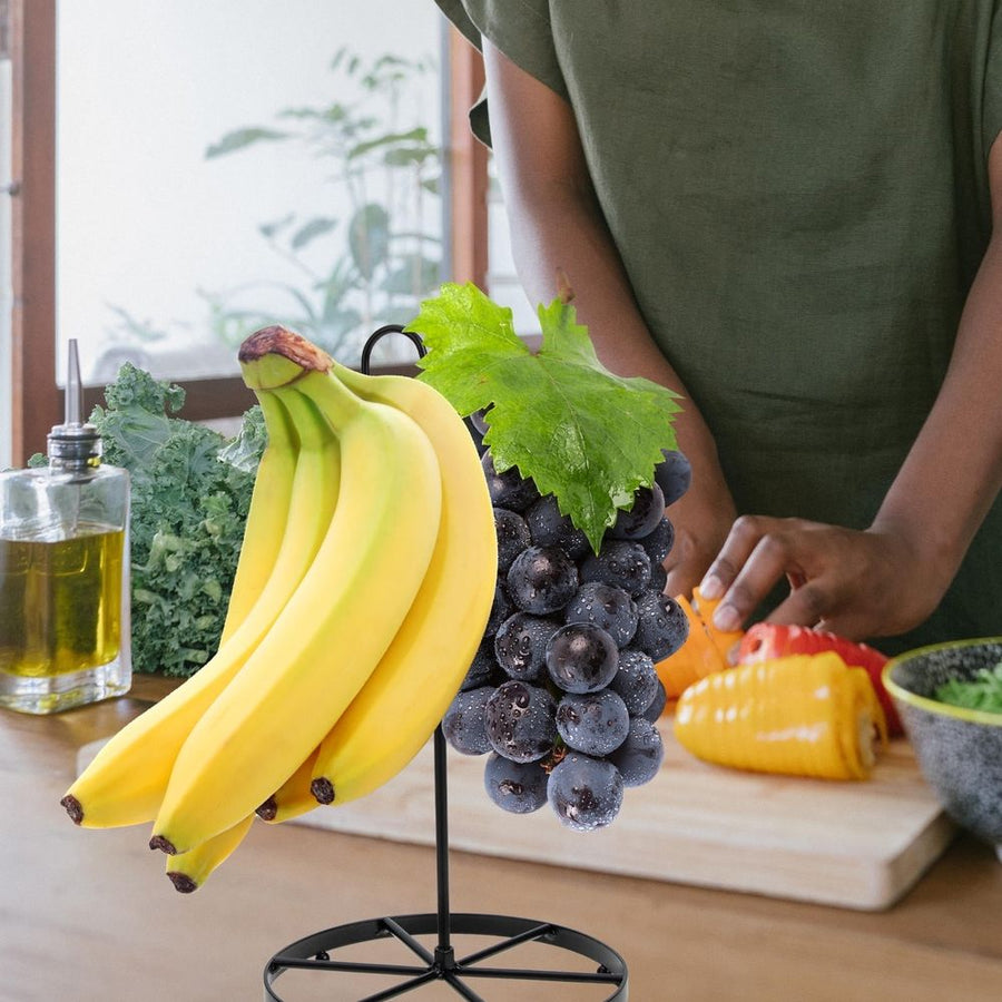 Black Fruit Storage Rack for Home Use with Banana Hanger and Grape Display, Easy to Clean and Design