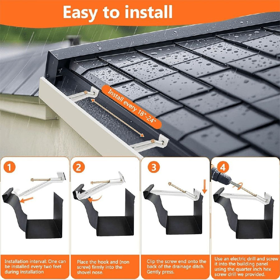 28-Pack Concealed Gutter Brackets, Sturdy Rain Gutter Brackets with Screws and Clamps for K-Type Vinyl Gutters