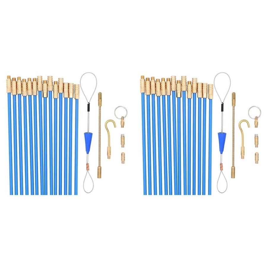 2 Set 20 Feet Fiberglass Fish Tape Cable Rods,Electrical Wire Running PushPull Kit with Hook and Hole Kit