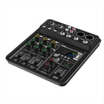4 Channel Audio Mixer 48V Phantom Power USB Studio Sound Mixers Bluetooth DJ Console Mixing for Karaok