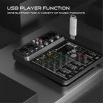 4 Channel Audio Mixer 48V Phantom Power USB Studio Sound Mixers Bluetooth DJ Console Mixing for Karaok