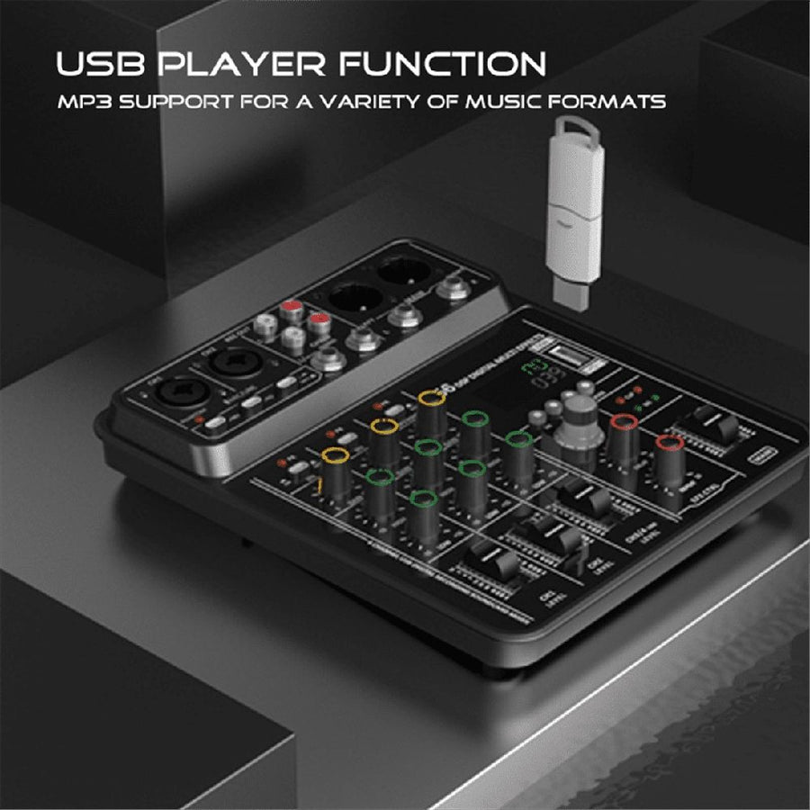 4 Channel Audio Mixer 48V Phantom Power USB Studio Sound Mixers Bluetooth DJ Console Mixing for Karaok