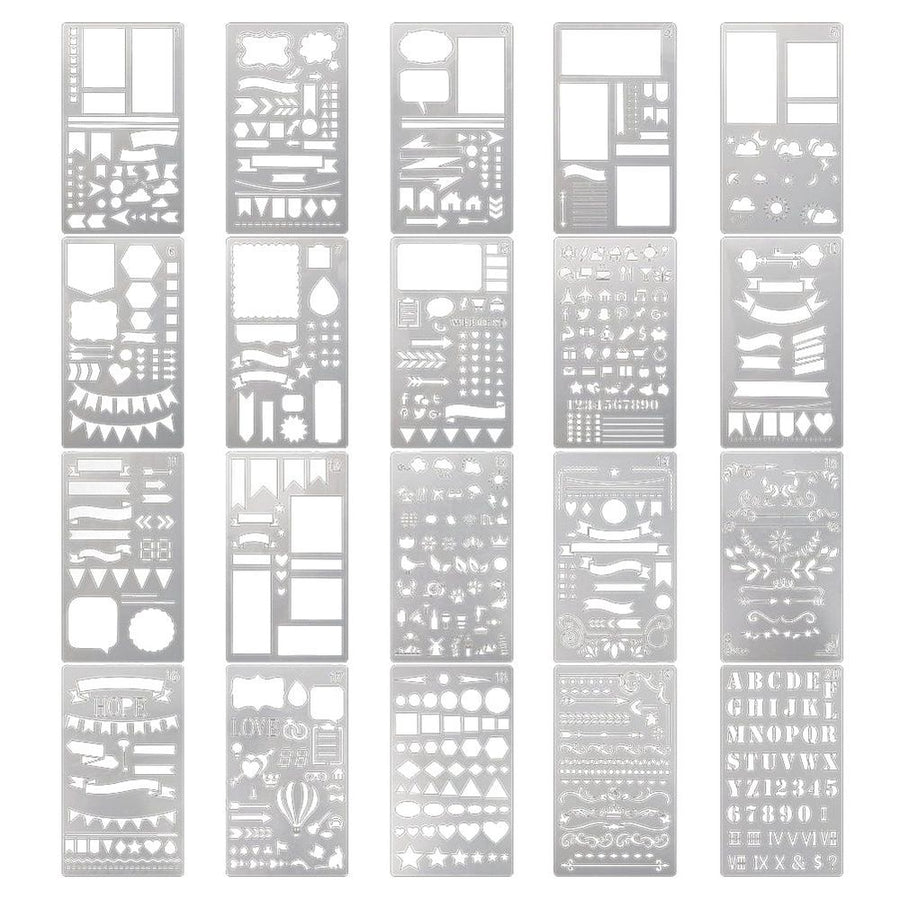 Junk Journaling Stencil Set Template Geometry Shape Planner Stencil Scrapbooking Stencils for Painting and Decor 1-20,1Set x Junk Journaling Stencil